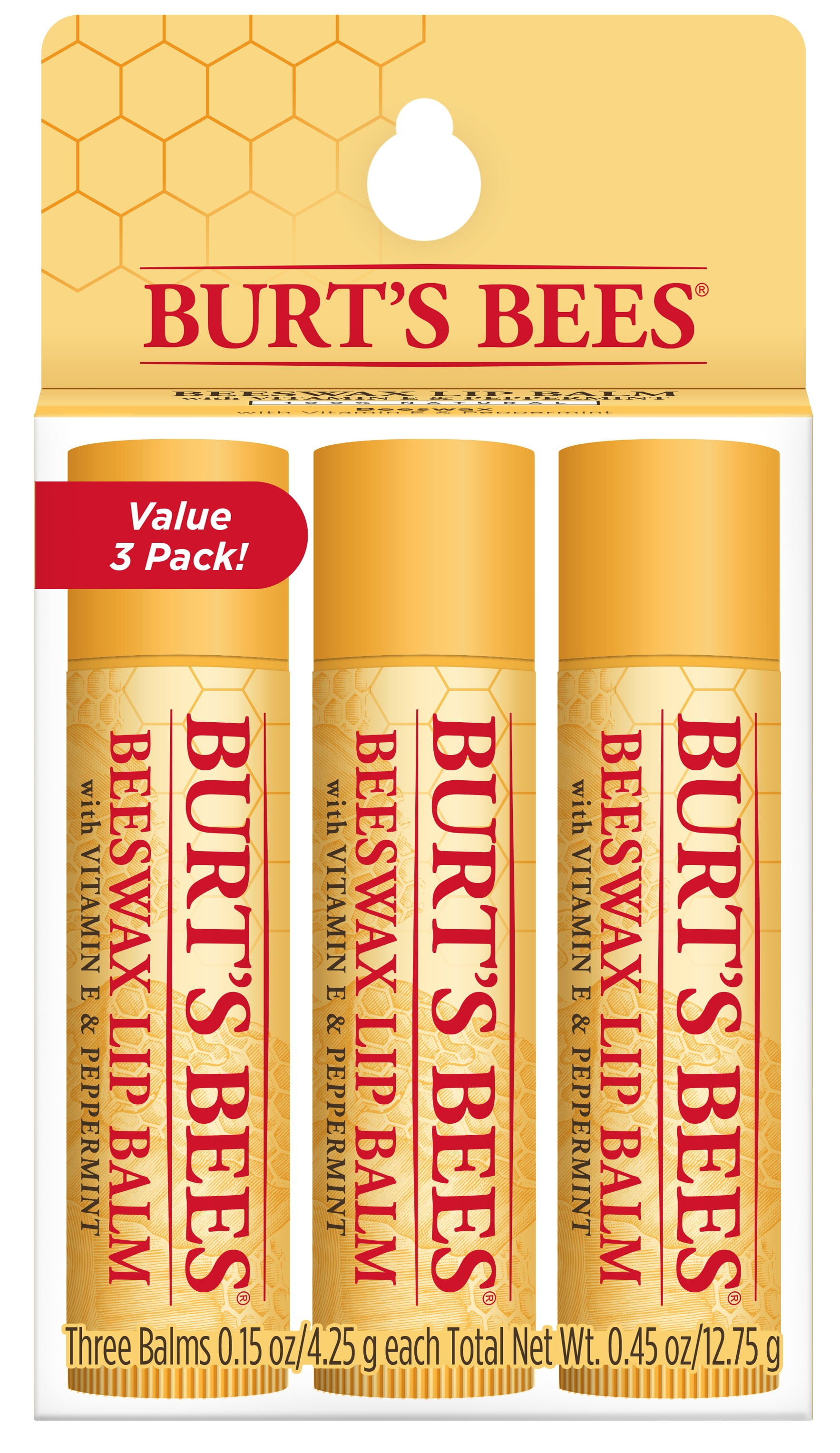 Burt S Bees 100 Natural Origin Moisturizing Lip Balm Original Beeswax With Vitamin E Peppermint Oil 4 Tubes Walmart Com