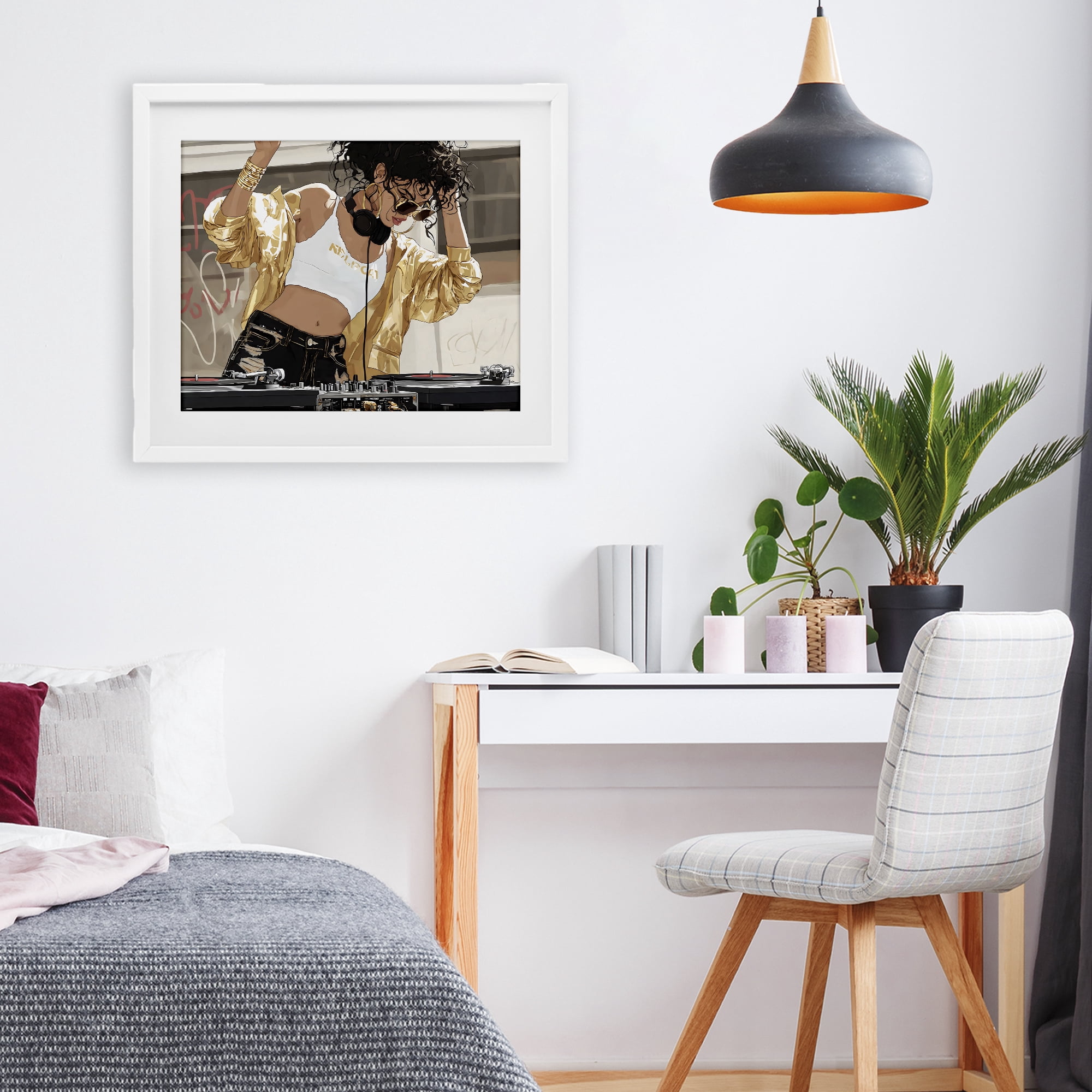 Stupell Industries Gold Accented DJ White Framed Print Under Glass, design by Franklyn Gregory