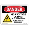 thumbnail image 1 of SignMission OS-DS-D-35-L-2216 OSHA Danger Sign - High Voltage Cabinet to Be Opened, 1 of 1