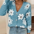 thumbnail image 7 of Trendy Sweater Cardigans Womens Long Sleeve Button Up Flowers Pattern V Neck Casual Soft Cotton Knit Blouse Tops (M, Sky Blue), 7 of 7