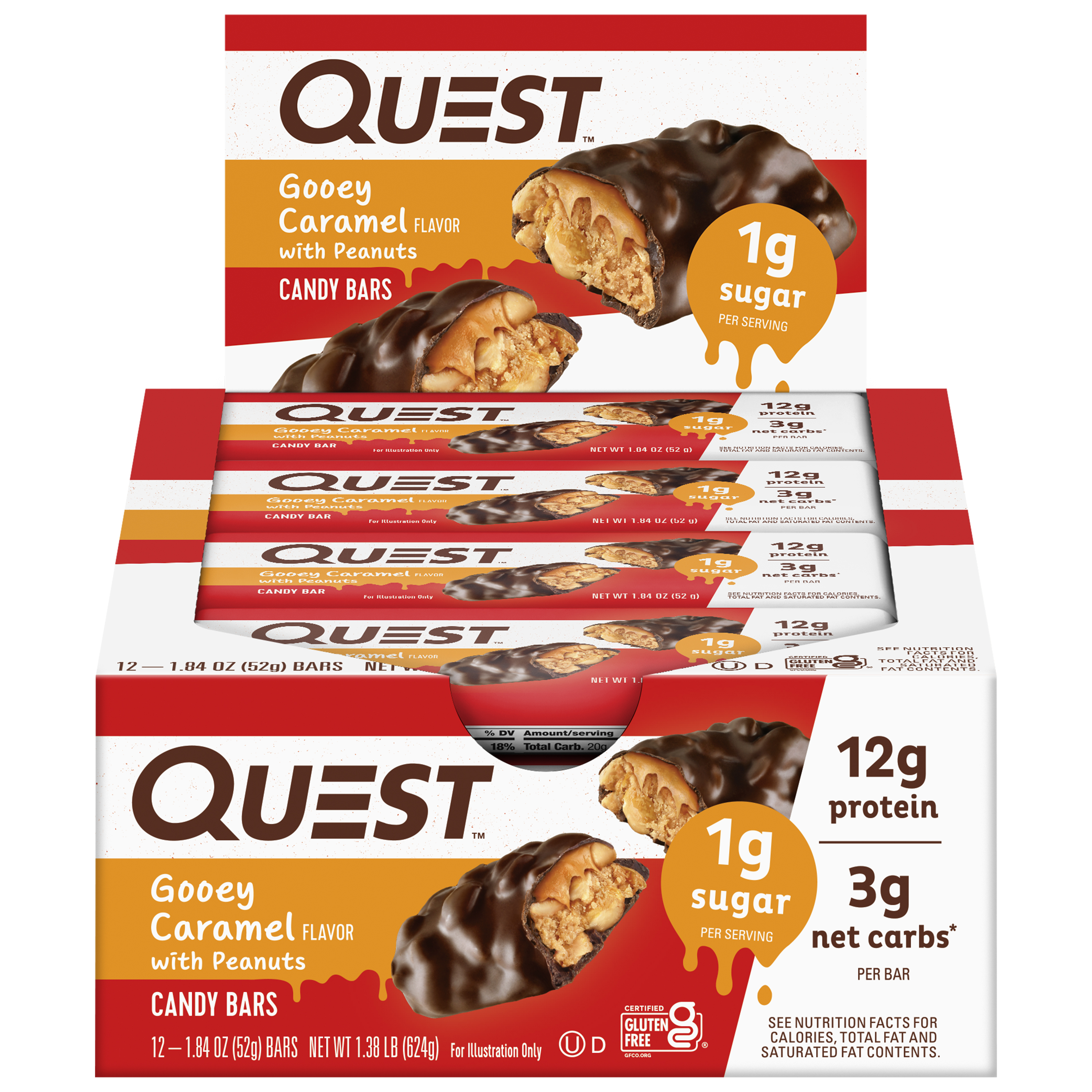 Quest Protein Candy Bar Snacks, Gooey Caramel with Peanuts flavor,  12 Count - image 4 of 11