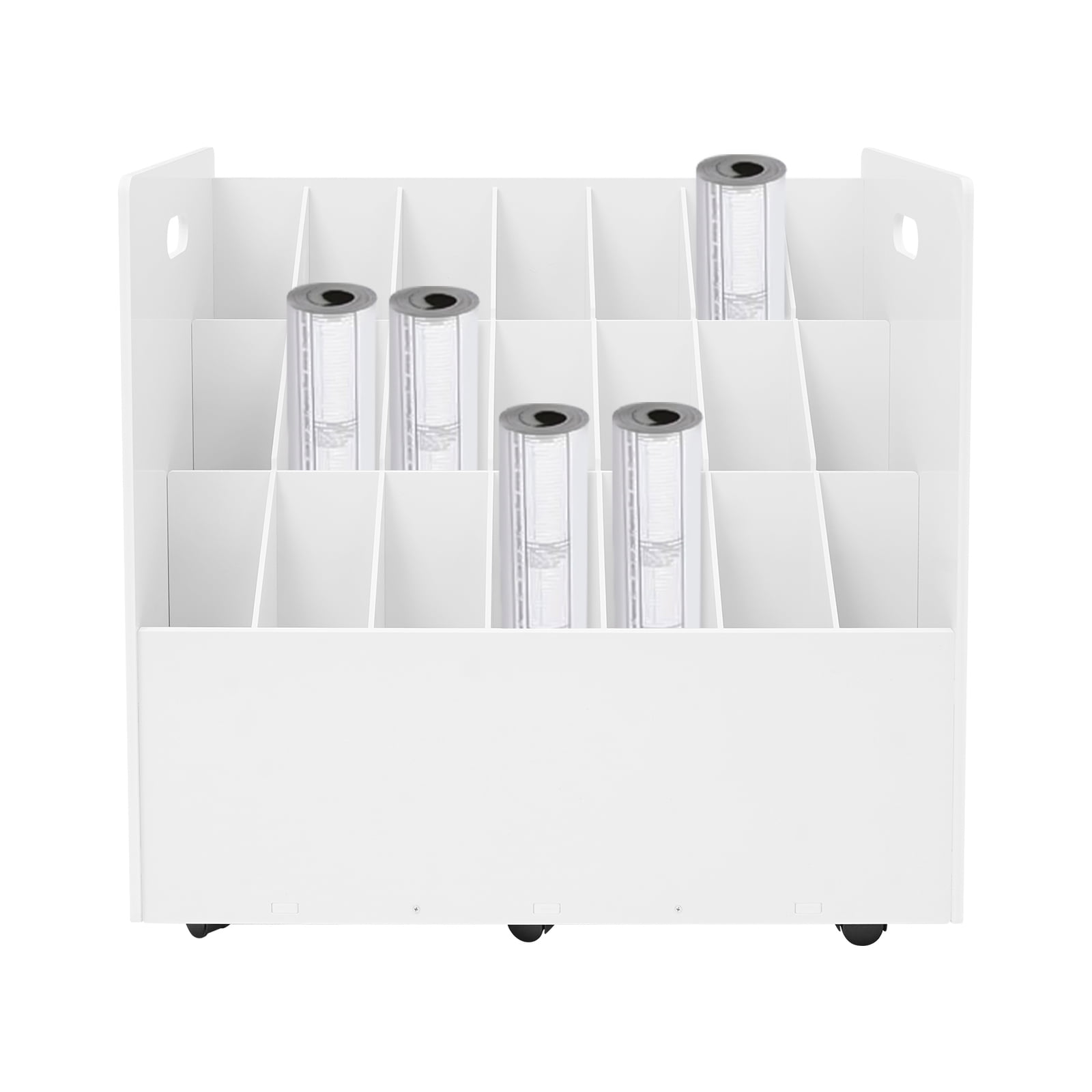 White Print Storage Organizer with Wheels, 21 Slots Mobile Blueprint Storage Rack Cart, Construction Plan Holder Roll Files Cart Map Poster Storage Cabinet for Office Home School