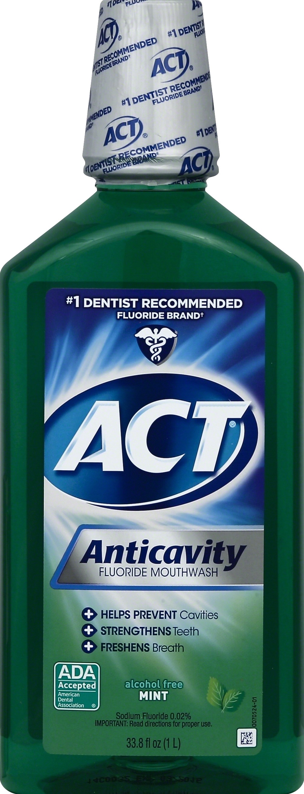 ACT Mint Anticavity Flouride Mouthwash, 33.8 Oz