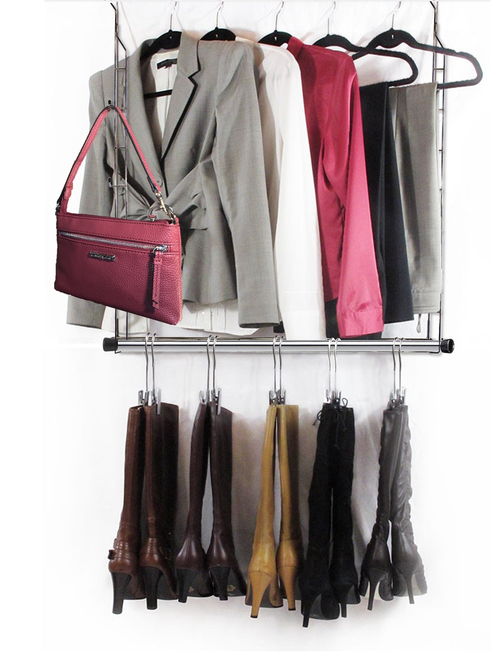 Hanging Boot Rack Adjustable Closet Doubler (Closet Rod Hanger with 6