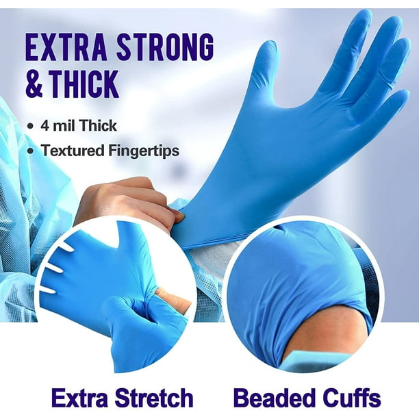 HTAIGUO Nitrile Exam Gloves 4 Mil Blue Nitrile Disposable Gloves