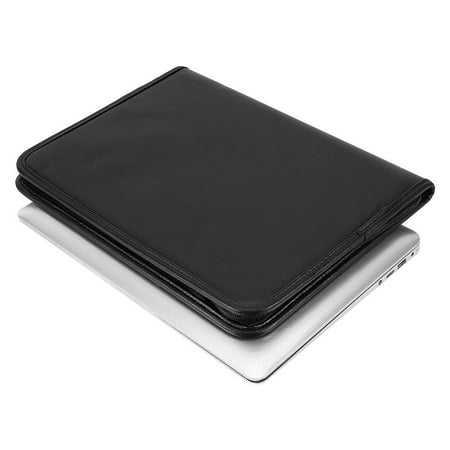 Refillable Notepad Holder - A4 Black Conference Business NoteBook Folder With Calculator Notepad Zipped PU Leather Bag Portfolio Documents Holder Organiser Boss Meeting Folders 34 x 25 x 2cm