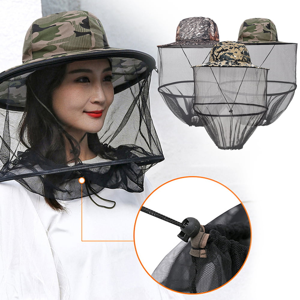 Camouflage YunZyun Anti-Mosquito Hat with Head Net Mesh Face Protection Fisherman Mesh Fishing Cap Outdoor Hat Sun UV Resistance Hat 