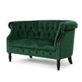 thumbnail image 3 of Causeuse à Accoudoirs Roulés en Velours Émeraude Style Chesterfield, 3 of 8
