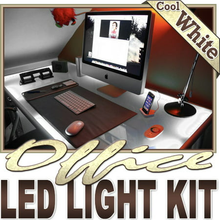 Biltek 3.3' ft Cool White Desk Hutch Drawers Laptop LED Strip Lighting Complete Package Kit Lamp Light DIY - Under Desk Hutch Drawers Bookshelf Reading Glass Case Waterproof Flexible DIY