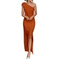 thumbnail image 1 of Vestido PRETTYGARDEN Maxi Marrón XL Sin Mangas con Un Hombro y Fruncido, 1 of 8
