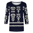 thumbnail image 3 of Cilsoka Womens Floral Print Tee Shirts Plus Size 3/4 Sleeve Tops Crew Neck Vintage Peasant Tunic Dressy Casual Tshirt Blouses, 3 of 4