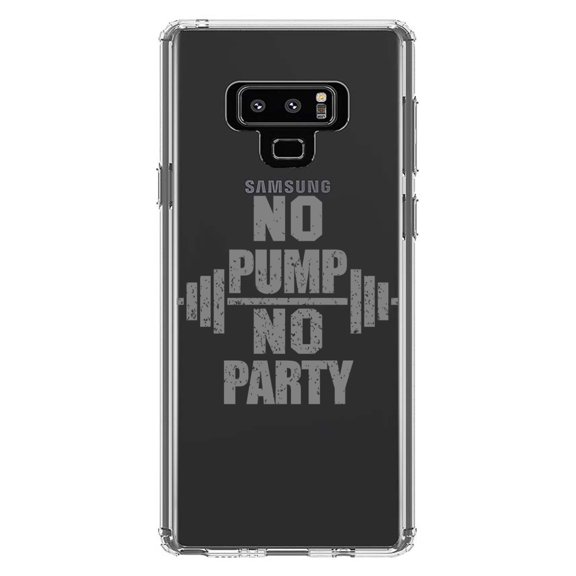 DistinctInk Clear Shockproof Hybrid Case for Samsung Galaxy Note 9 - TPU Bumper Acrylic Back Tempered Glass Screen Protector - No Pump No Party Weights