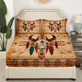 thumbnail image 2 of Manfei Bull Skull 3pcs Twin Sheet Sets,Bohemian Theme Twin Fitted Sheet,Boho Aztec Breathable Flat Sheet,Exotic Room Decor, 2 of 6