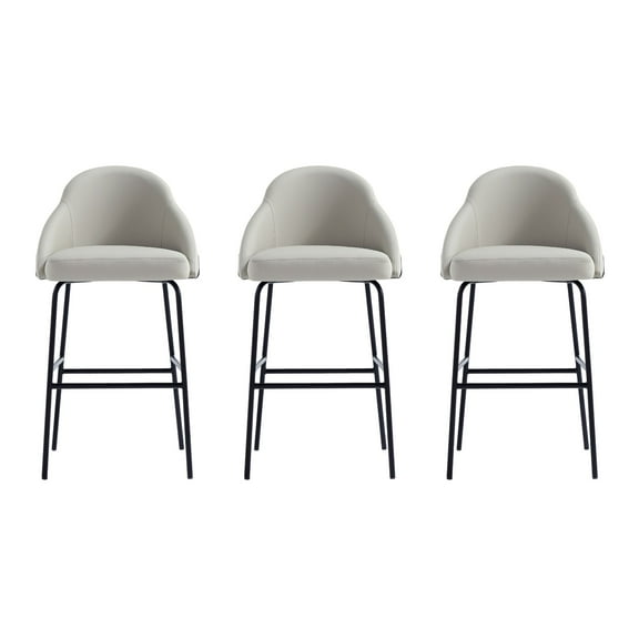 Gracie Stone and Black Leatherette Barstool with Steel Legs - Set of 3