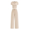 thumbnail image 1 of Conjunto de 2 piezas para mujer PRETTYGARDEN de punto acanalado con botones y pantalón cómodo beige XL, 1 of 8