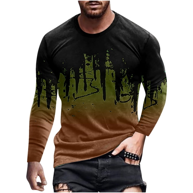 Hombres Casual Cuello Redondo 3D Impresión Digital Pullover Fitness Deportes Manga Larga Camiseta Blusa Pompotops oipoqjl5474
