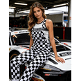 thumbnail image 4 of Checkered Pants Womens Overalls Denim Bib Coveralls Cute Stretch Jeans Jumpsuit(Black and White Checkered,L), 4 of 11