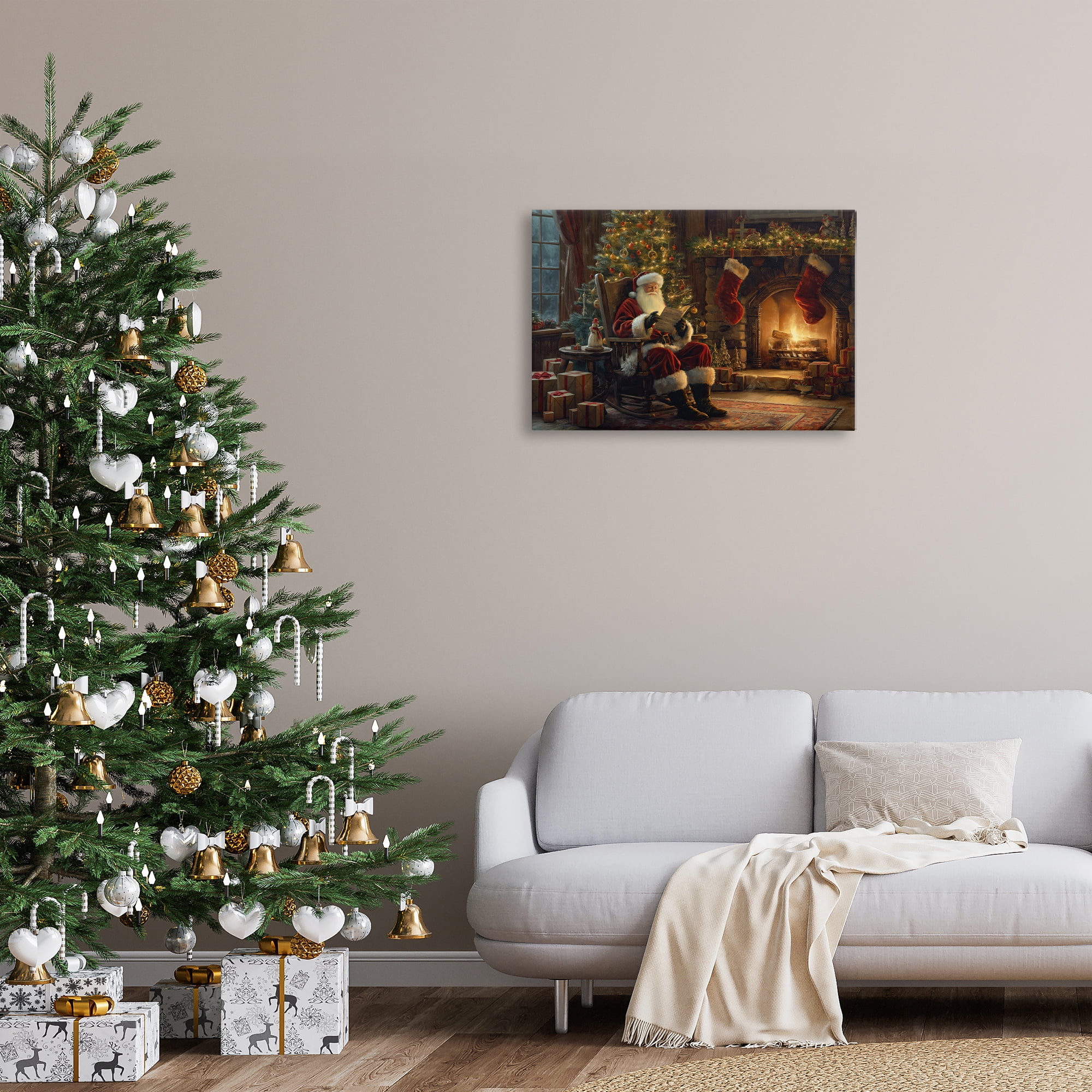 Stupell Industries Santa Claus by Fire Holiday Painting Gallery Wrapped Canvas Art Prints Wall Art, 30 x 20