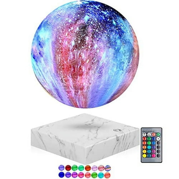 VGAzer Floating Galaxy Moon Lamp with 16 LED Colors, Levitating Galaxy Night Light , Multi-color Rotating Table Lamp Touch Control , 3D Printed Desk Moon Light Decor