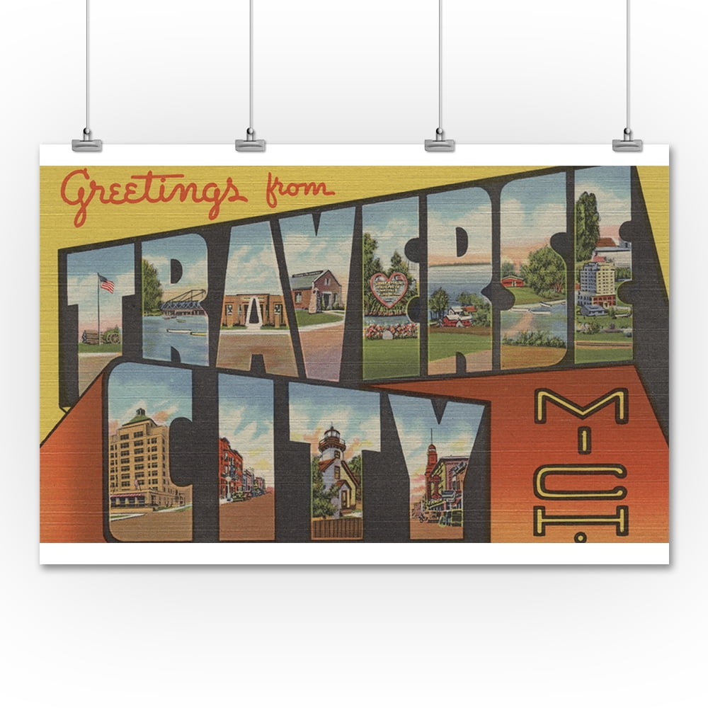Traverse City, Michigan Large Letter Scenes (36x54 Giclee Gallery Print, Wall Decor Travel