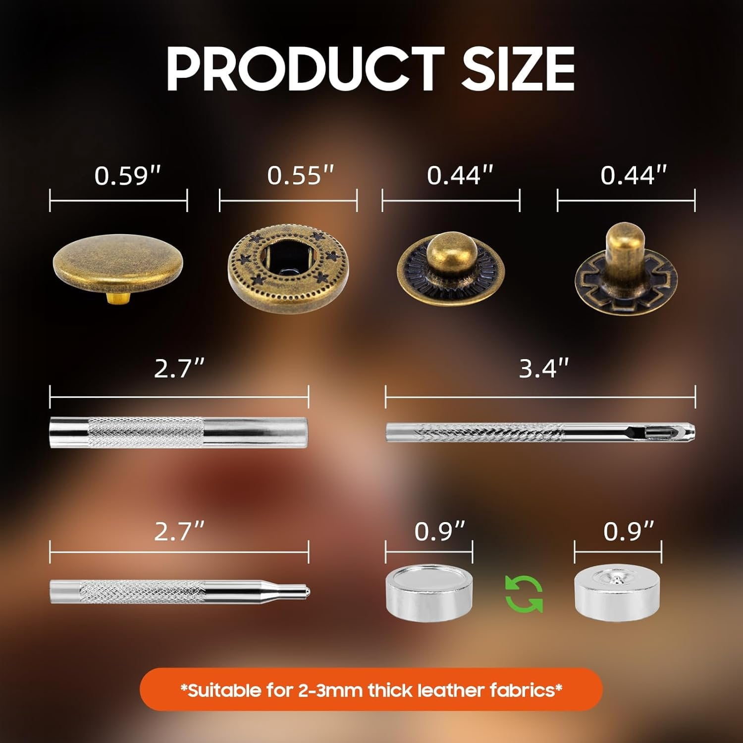 Leather Snaps and Fasteners Kit,15mm 40 Sets Metal Snap Buttons with Setter Tools, Sewing Snaps for Clothing,Fabric,Leather, Clothes, Jackets, Bags, DIY Crafting(Bronze)