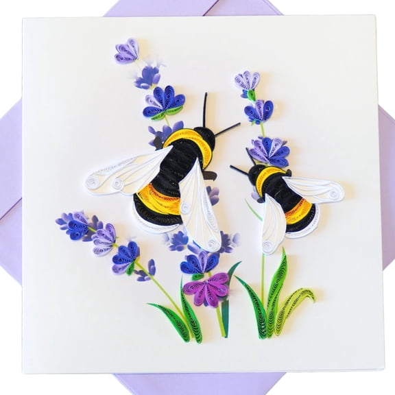 EverLove Unique Quilling Card - Bees & Lavender Flower Design | Handmade Greeting Card for Birthday, Anniversary, Christmas, Mother’s Day, Thank You, Friends & Loved Ones