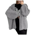 thumbnail image 3 of Women'S Oversized Cardigan Sweaters Fall Long Lantern Sleeve Knit Open Front Sweater Grey L, 3 of 10