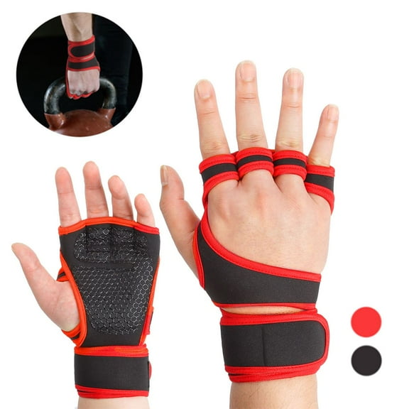 Luxtrada Workout Gloves for Weight Lifting Fitness Gym Crossfit Wrist Support Adjustable Wrist Wrap Men and Women (Red-XL)