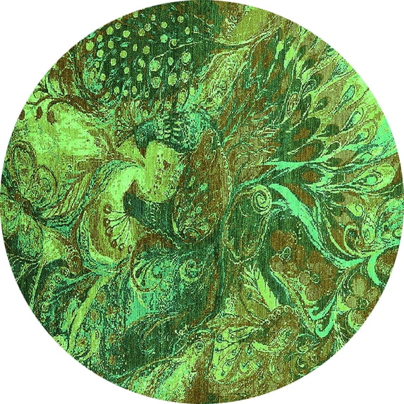 Ahgly Company Indoor Round Oriental Green Industrial Area Rugs, 7' Round