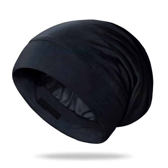 TELOLY 2026 New Silk-Bonnet for Curly Hair, Silk Hair Bonnet for Sleeping, Silk Sleep Cap Hair Warp for Sleeping for Night, Home, Travel, Spa, Relaxation for Frizzy Hair, Unisex, Medium, Black