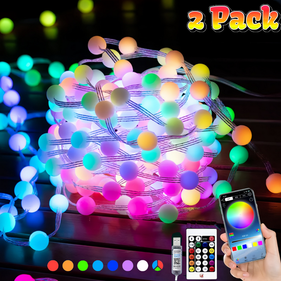 2 Pack Remote Fairy Lights,200 LED Fairy Color Lights,65.6 ft APP and Remote Control Twinkle Lights,USB Waterproof RGB String Lights for Outdoor Indoor Holiday