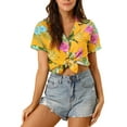 thumbnail image 1 of INSPIRE CHIC Women's Shirts Hawaiian Short Sleeve Tropical Floral Button Down Tops S Yellow, 1 of 8