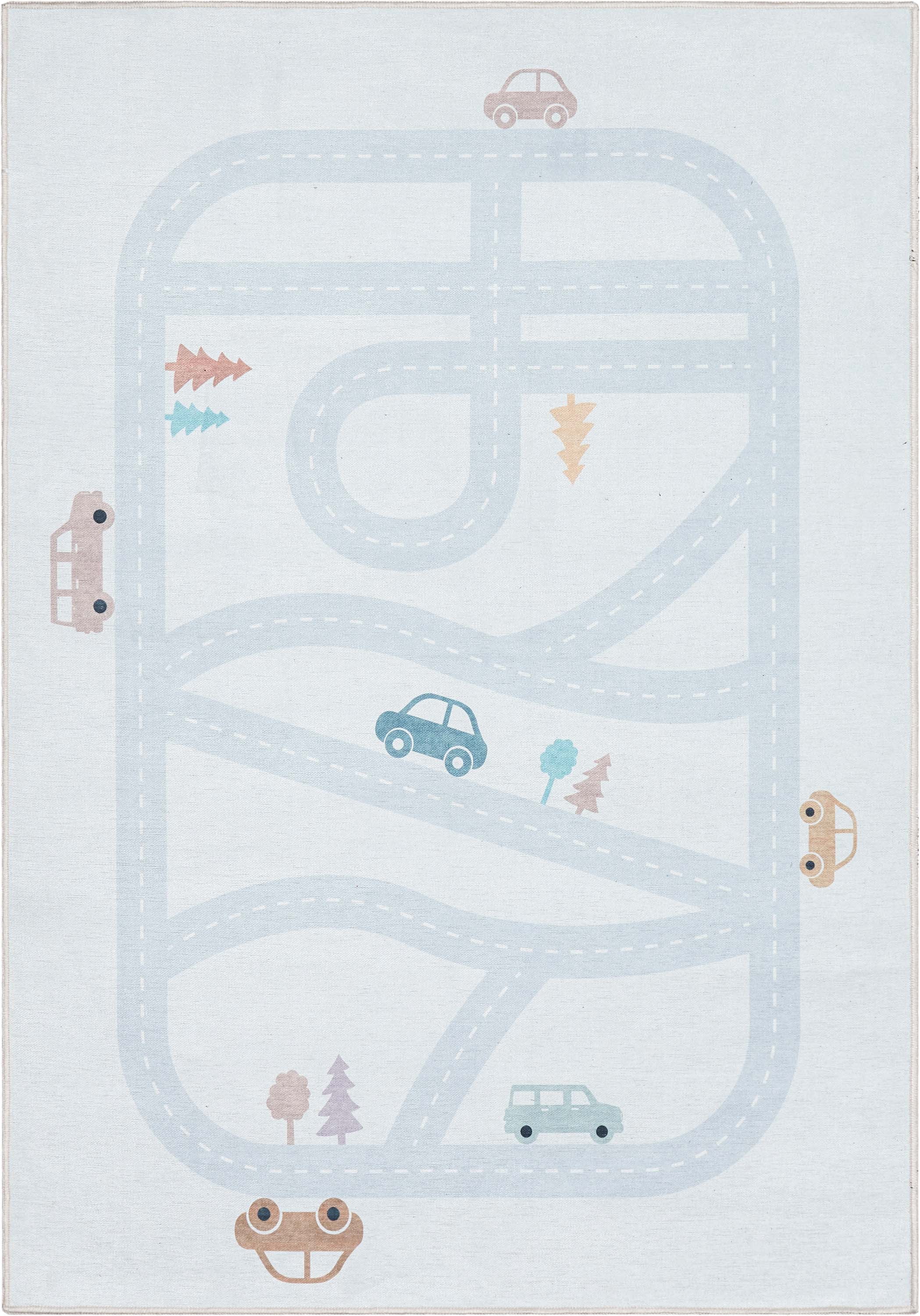 Well Woven Kids Rugs Playful Roads Modern Light Grey 6' x 9' Printed rugs Distressed Machine Washable Area Rug