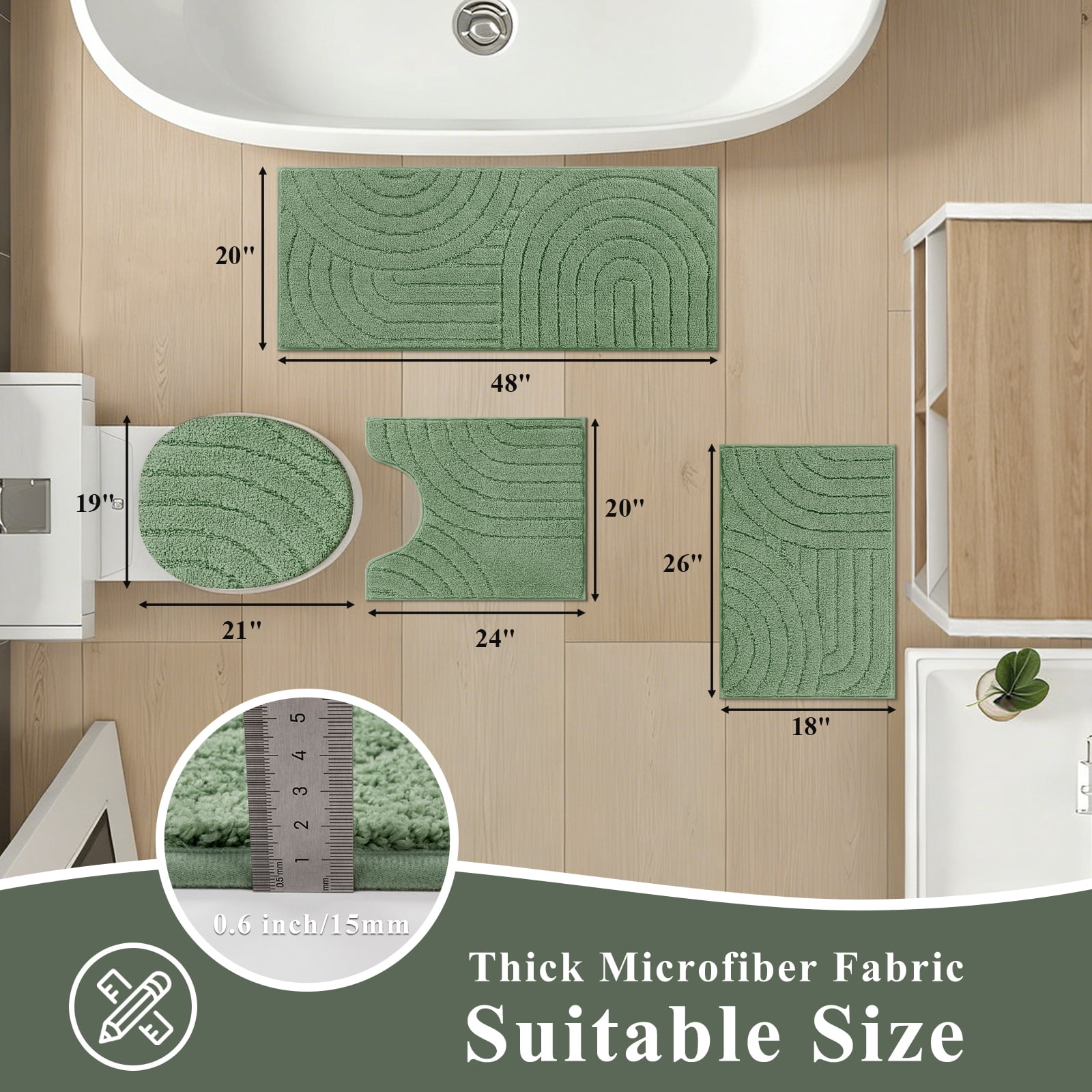 Bathroom Rugs Sets 4 Piece, Super Soft and Absorbent Non Slip Microfiber Toilet Bathroom Mats
