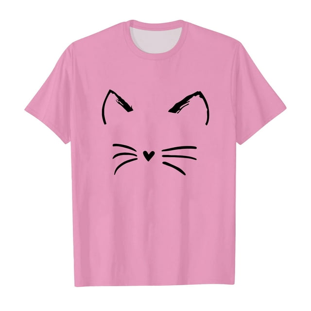 Hiiyo T-Shirt pour Tout-Petites Filles, Imprimé de Chat Mignon, Manches Courtes, Col Rond, T-Shirt Tee, Tailles 3-12