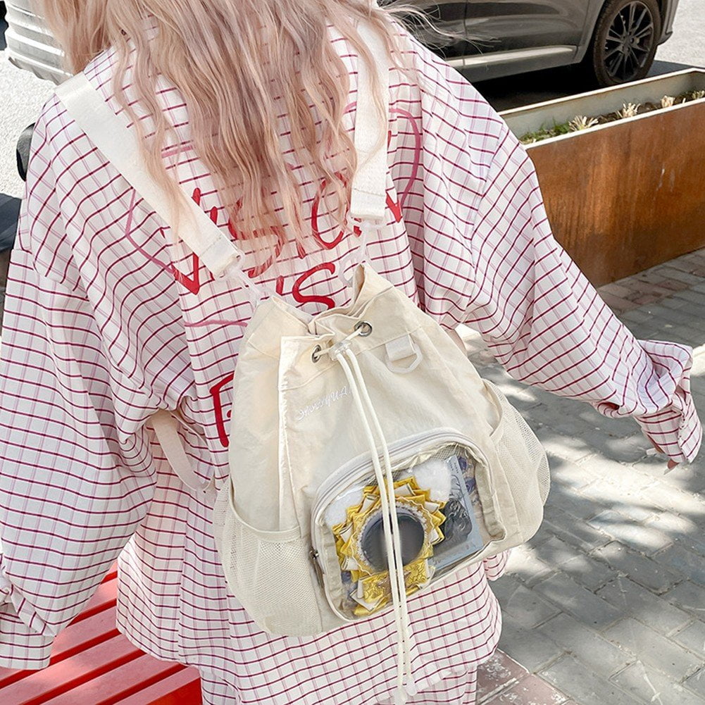 Slccxzc Women Grunge Drawstring Simple Backpacks Y2k Aesthetic Casual All Match Ita Bags