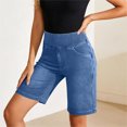 thumbnail image 6 of UDAUDU Bermuda Jean Shorts for Women High Waisted Tummy Control Stretchy Pull On Denim Knee Length Shorts with Pockets Blue 2XL, 6 of 7