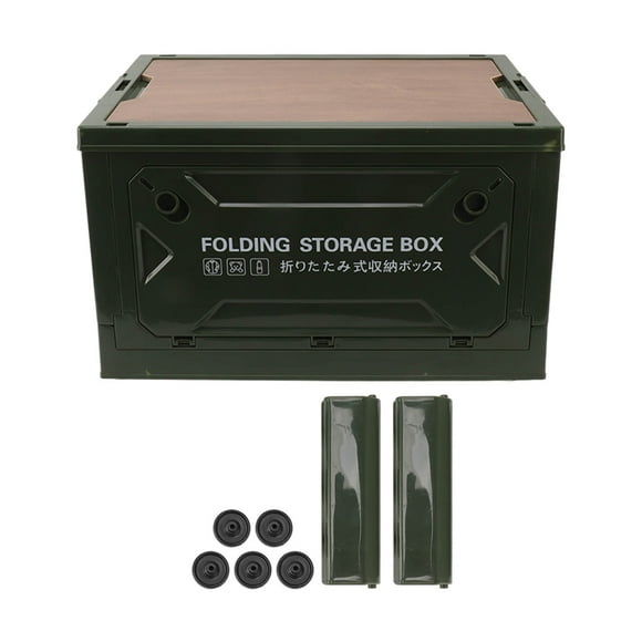 Verdant Touch Boîte de rangement de camping pliable avec couvercle en bois - Bac de rangement pliable avec roulettes pour voiture, camping, pique-nique, vert