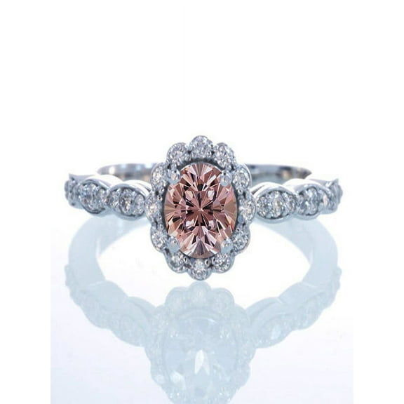1.5 Carat Round Cut Morganite and Diamond Flower Vintage Designer Engagement Ring on 10k White Gold