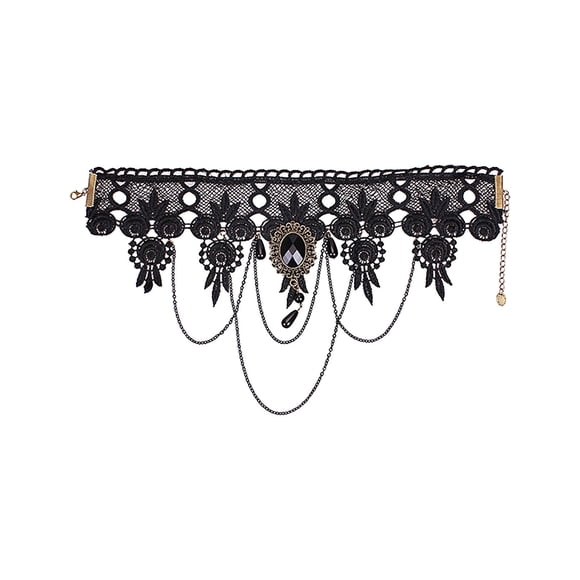 Black Choker Necklace for Women Black Lace Crystal Pendant Gothic Tassels Wide Laces Chain Party Prom Jewelry for Women and Girls