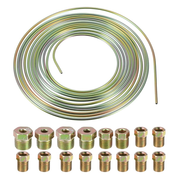 1 juego de 25 pies de 3/16 pulgadas OD kit de tubo de línea de freno flexible de acero recubierto de zinc bobina de rollo de tubo de línea de freno con 16 accesorios de llamarada invertida