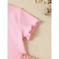 thumbnail image 5 of Toddler Girls Summer Outfit Casual Waffle Short Sleeve T-Shirt and Elastic Floral Shorts Set, 5 of 9