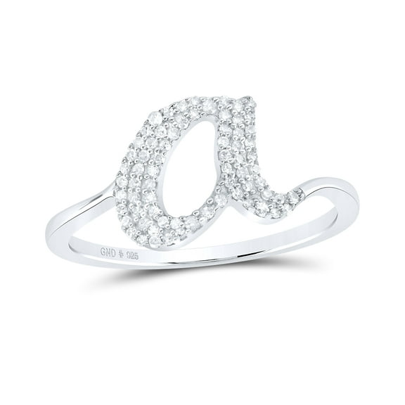 Sterling Silver 1/6 Cttw Natural Diamond Initial "A" Ladies Wedding Engagement Anniversary Ring, Women Size: 5-9