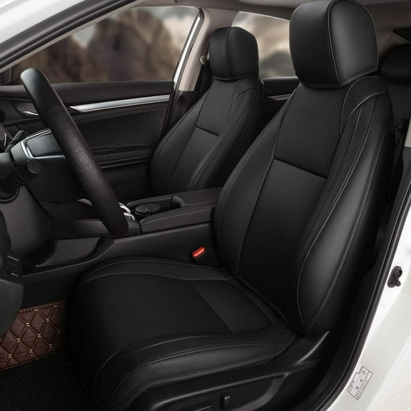 AOMSAZTO Custom Fit Car Seat Covers for Honda Civic 2016 2017 2018 2019 2020 2021 Sedan LX Full Set Faux Leather Waterproof Seat Cover Vehicle Protection Compatible Airbag Black