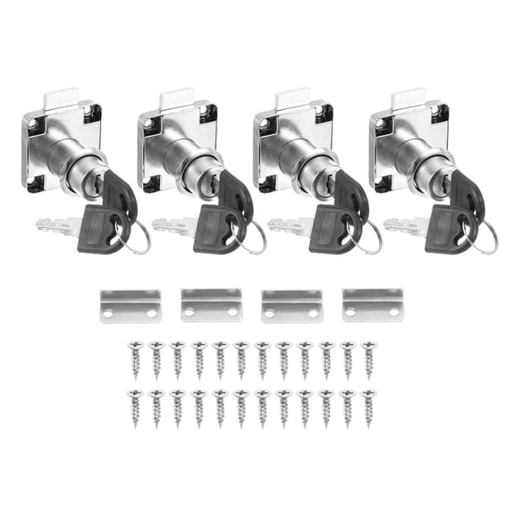 Uxcell 4 Pack Drawer Lock with Keys, Keyed Different Alloy Steel Lock with1 1/4" x 3/4" Cylinder Silver