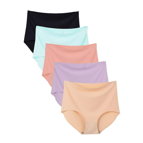 Buankoxy 5 Pack High Waisted Underwear for Women Seamless Panties Ladies Invisible Briefs(Size 6)