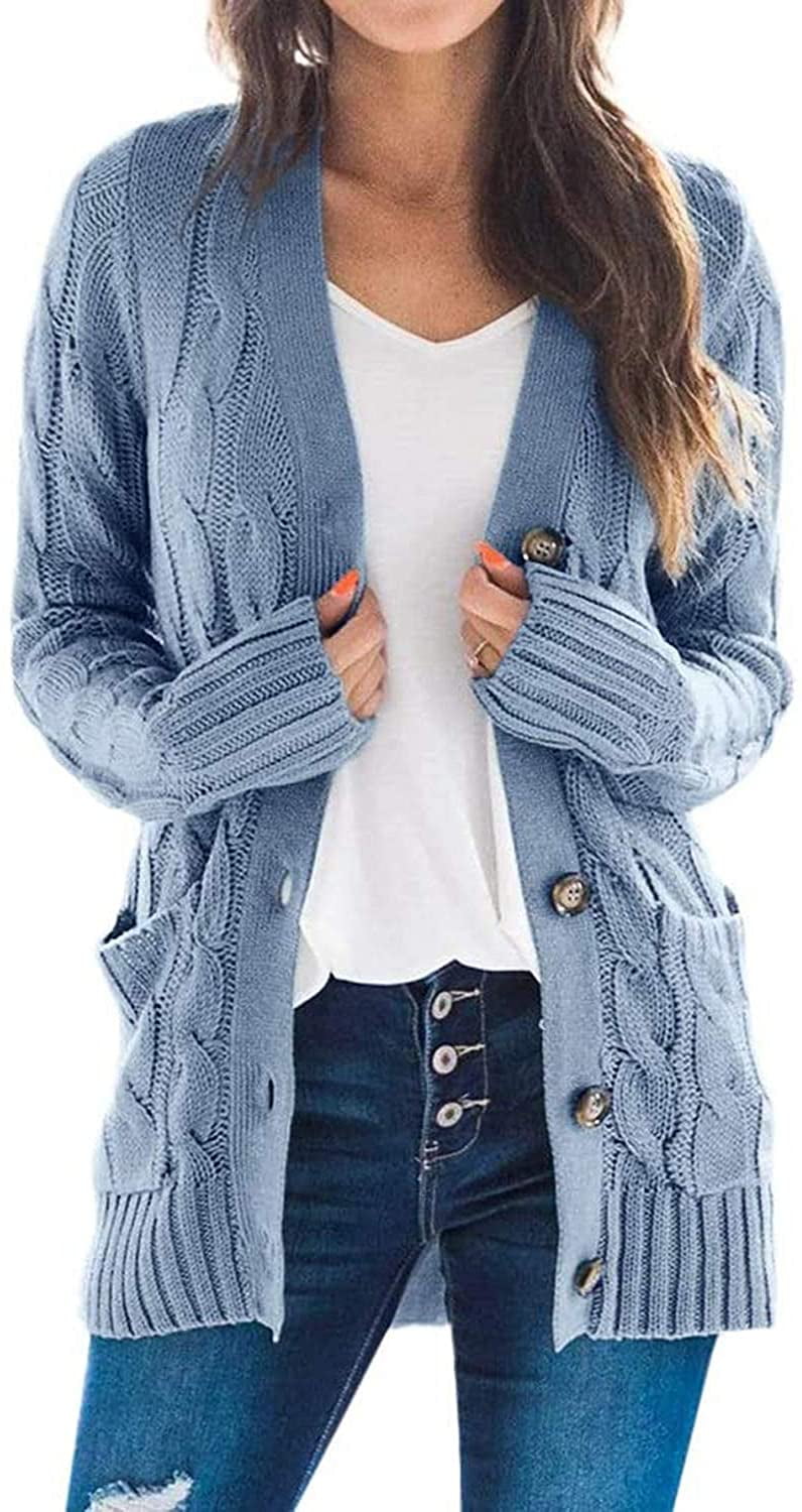 blue cable knit cardigan womens