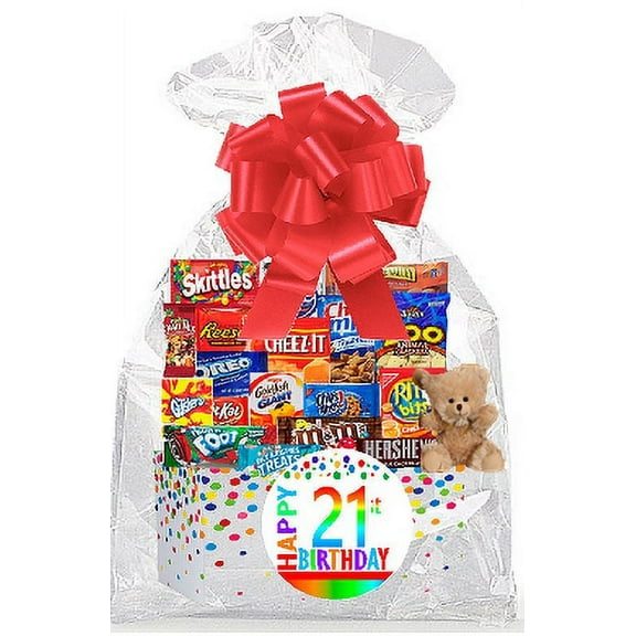 CakeSupplyShop Item#021BSG Happy 21st Birthday Rainbow Thinking Of You Cookies, Candy & More Care Package Snack Gift Box Bundle Set - Ships FAST!