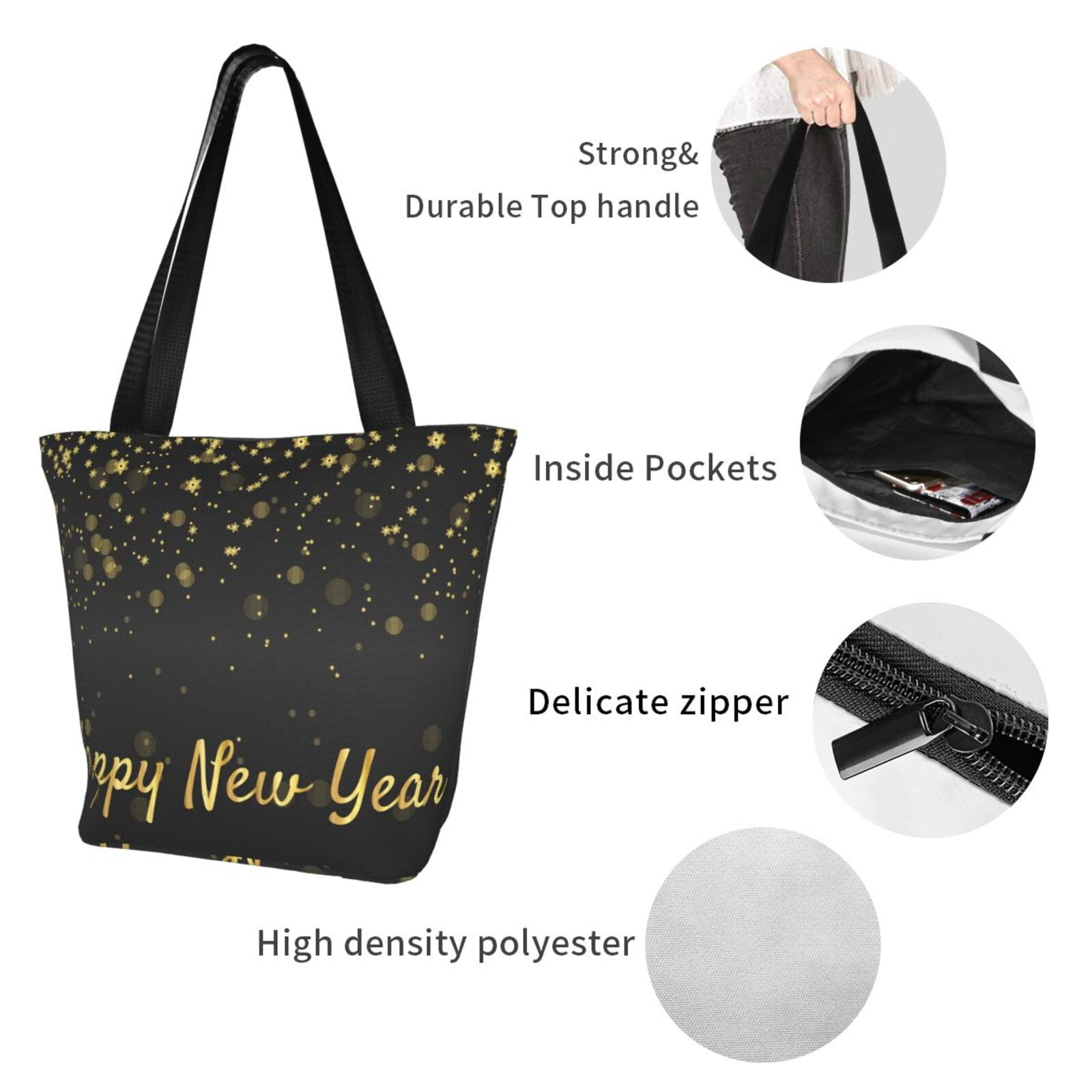 Ratiio Happy New Year Print Shoulder Bag for Women, Polyester Crossbody Purse Lightweight Handbag for Daily Travel and Casual Use