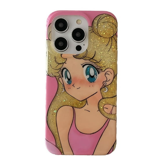 Glitter Cartoon Blonde Girl Phone Case For iPhone 17 16 15 14 13 Pro Max Full Cover